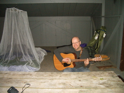 Hubby serenading me at our campsite