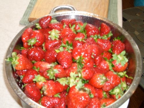 Strawberry rinsed and ready for preserve-making. 